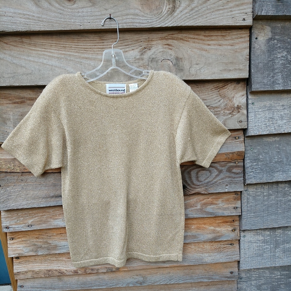 🔥$3🔥Vintage Metallic Westbound Gold Knit Top Shoulder Pads Size Sm Must Bundle